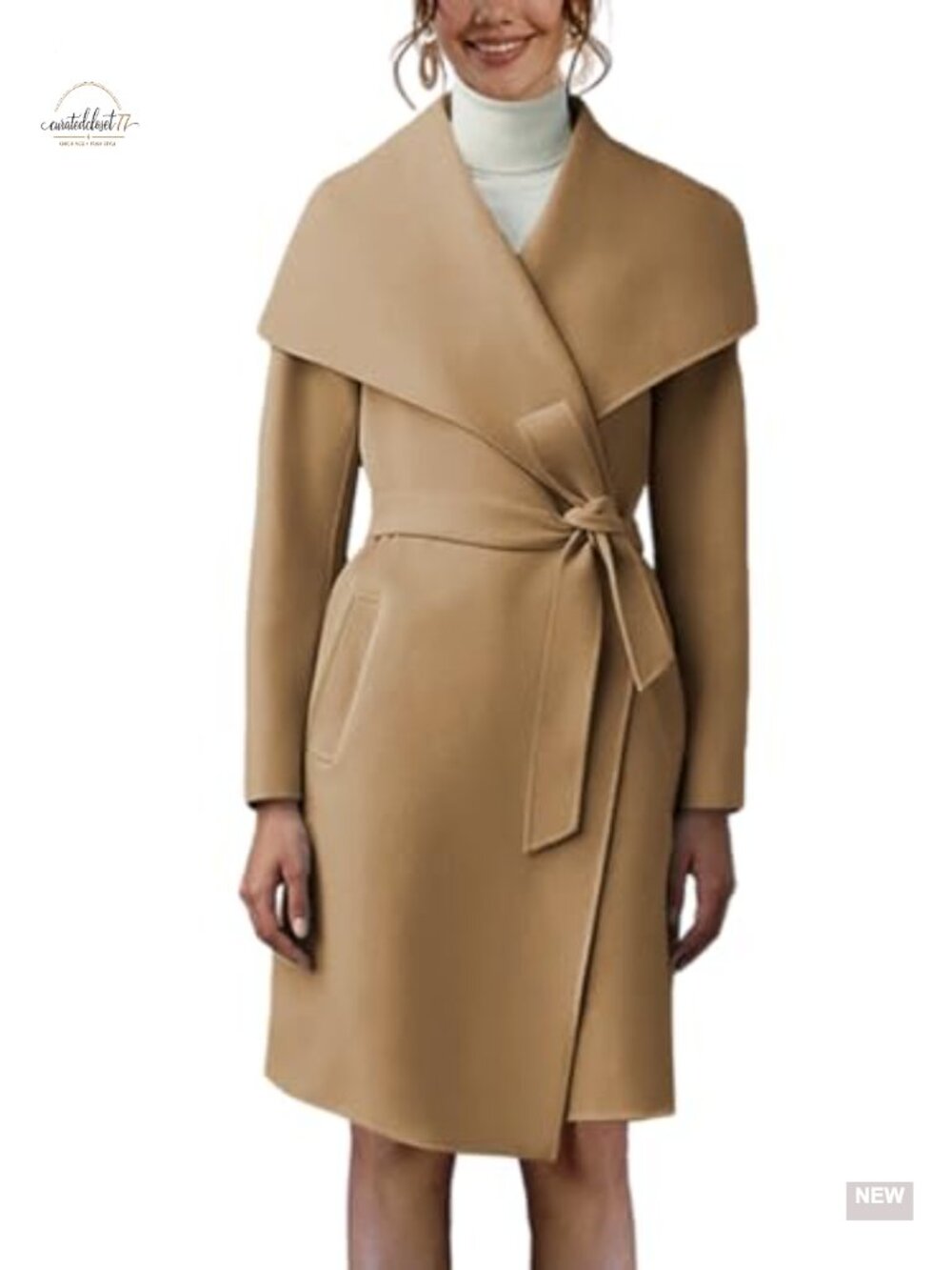 Cicy Bell Women's Pea Trench Coat Lapel Collar Belted Overcoat